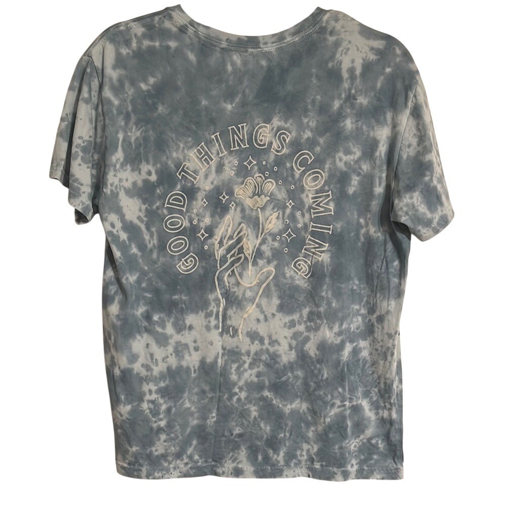 Lucky Brand T-Shirt Blue Tie Dye Good Things Coming Print Short Sleeve Tee Small
